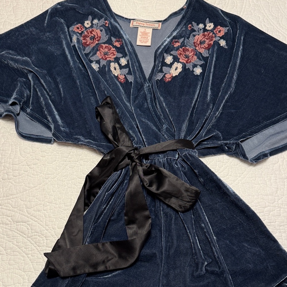 Flying Tomato Blue Velvet Romper